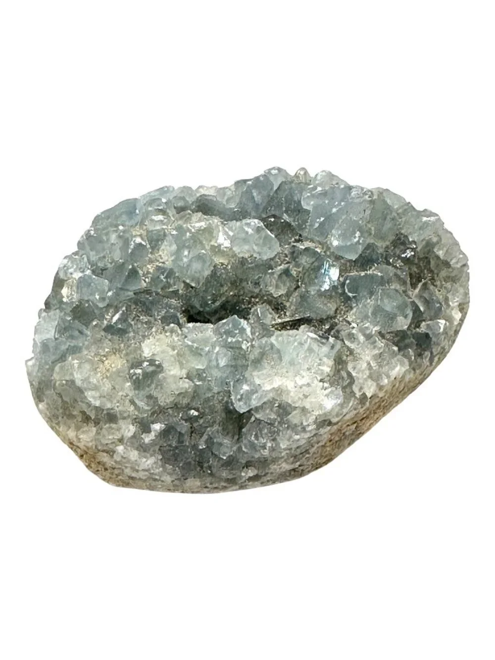 Natural Blue Celestite Geode Cluster On Display Stand - 2.5 Inches Long